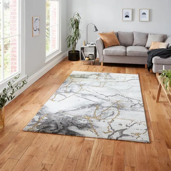 Marble Design Rug with 3D Effect - Gold, Polypropylene image