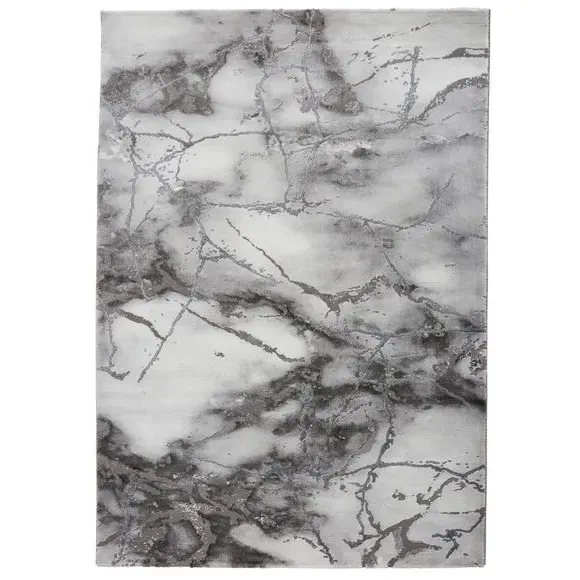 Marble Design Rug with 3D Effect - Silver, Polypropylene