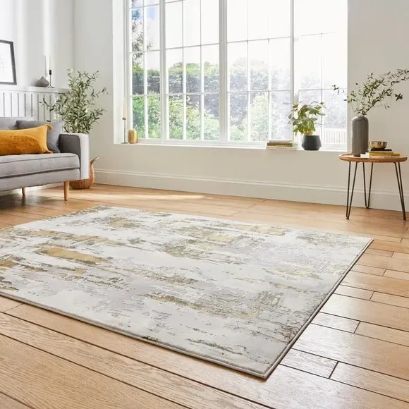Marble Effect Rug with Metallic Look - Gold