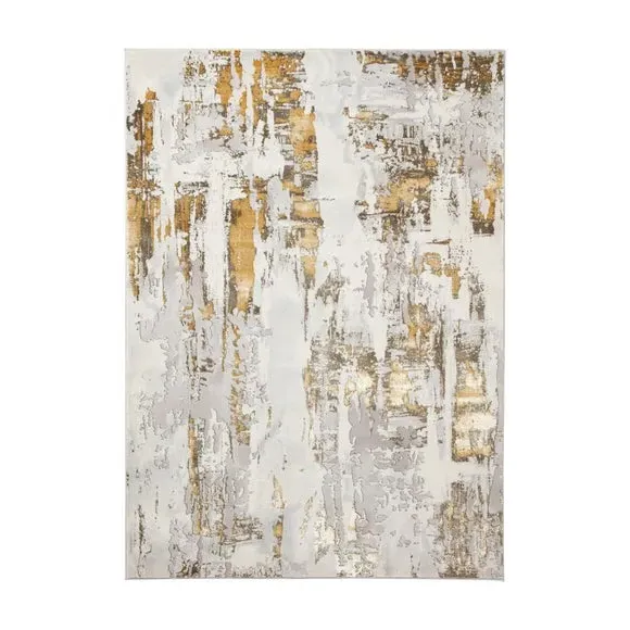 Marble Effect Rug with Metallic Look - Gold
