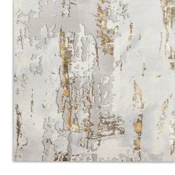 Marble Effect Rug with Metallic Look - Gold
