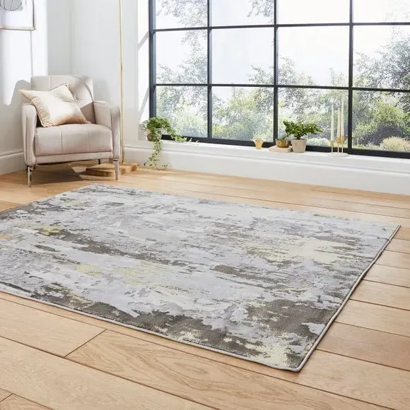 Marble Effect Rug with Metallic Look - Gold