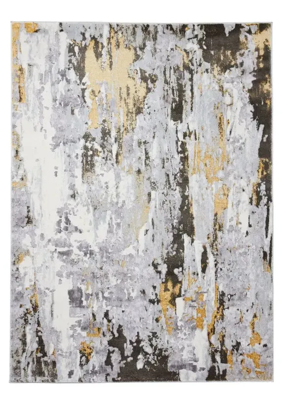 Marble Effect Rug with Metallic Look - Gold