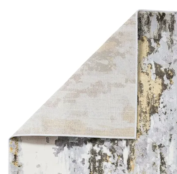 Marble Effect Rug with Metallic Look - Gold