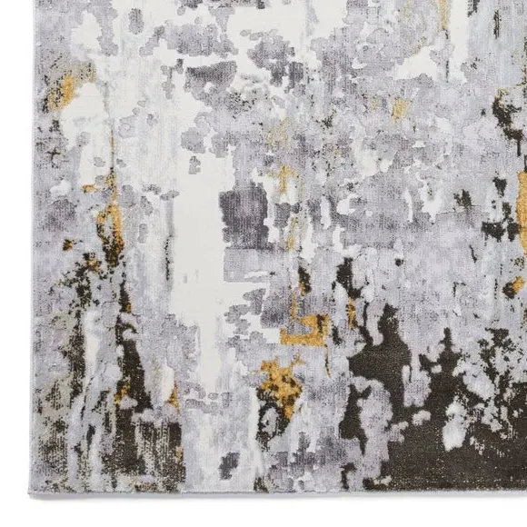 Marble Effect Rug with Metallic Look - Gold
