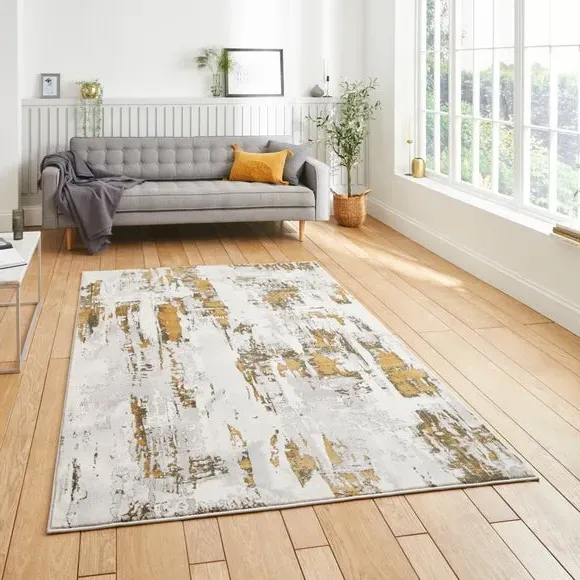 Marble Effect Rug with Metallic Look - Gold image