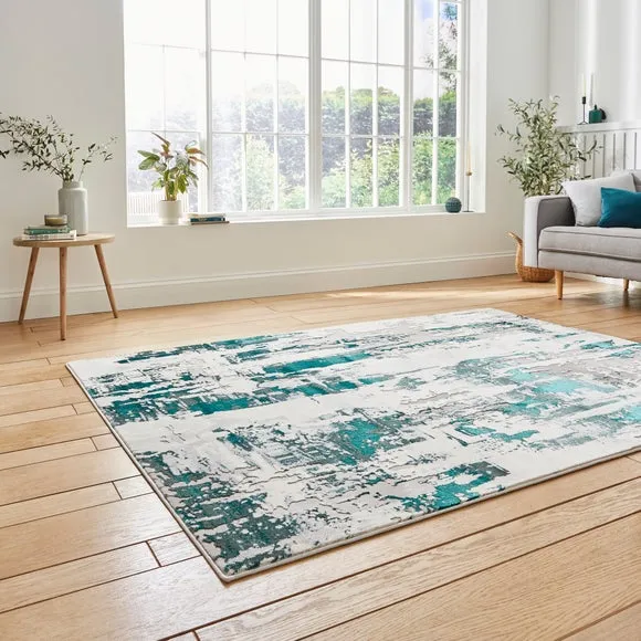 Marble Effect Rug with Metallic Look - Green