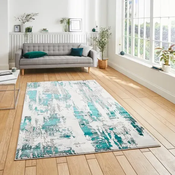 Marble Effect Rug with Metallic Look - Green
