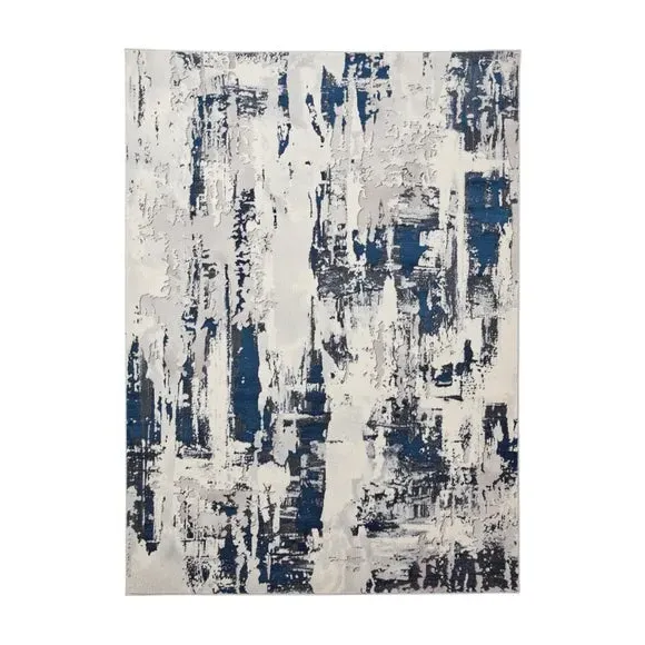 Marble Effect Rug with Metallic Look - Navy