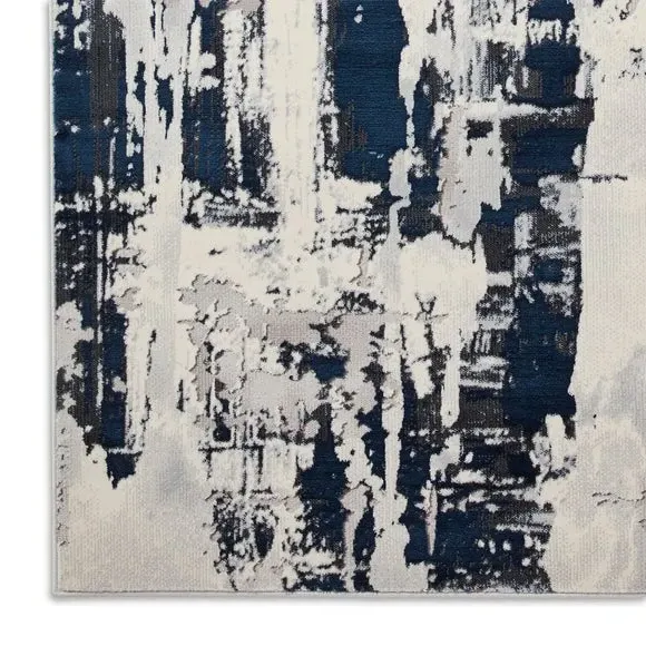 Marble Effect Rug with Metallic Look - Navy