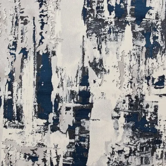Marble Effect Rug with Metallic Look - Navy