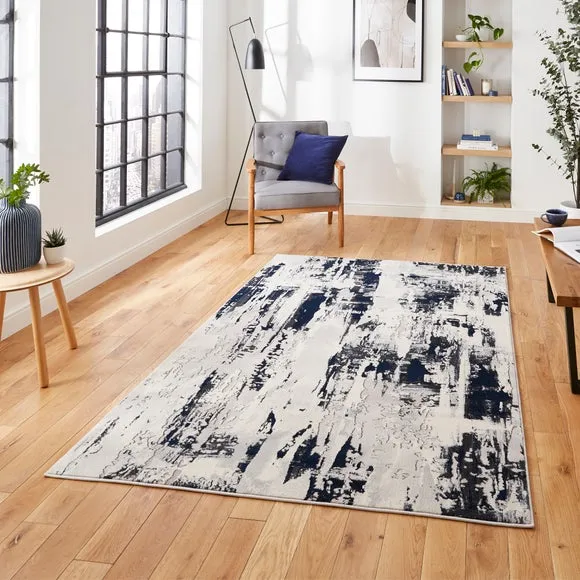Marble Effect Rug with Metallic Look - Navy