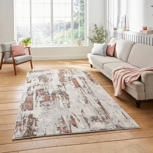Marble Effect Rug with Metallic Look - Rose