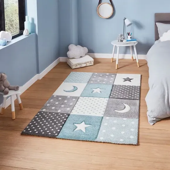 Moons and Stars Dot Rug - Blue, Polypropylene image