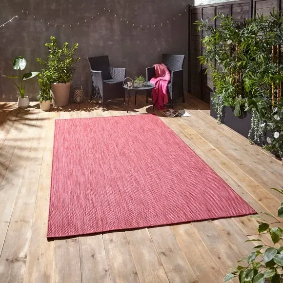 Outdoor Rug with 3D Pebble Design - Red