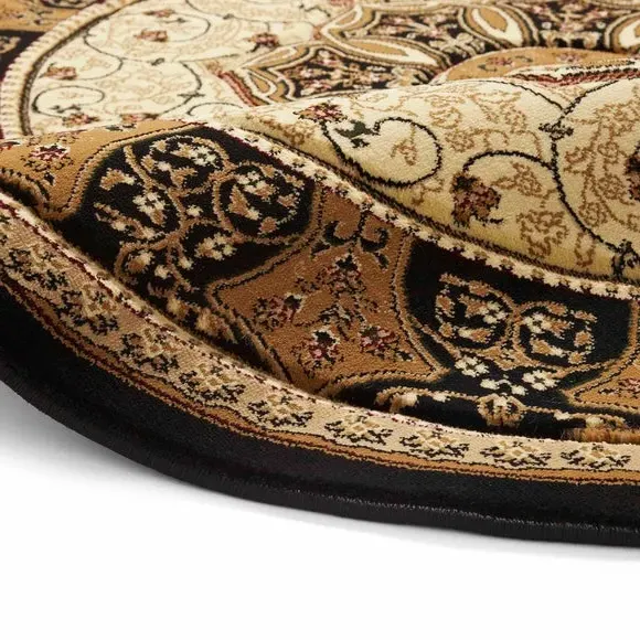 Round Rug Oriental Design - Black
