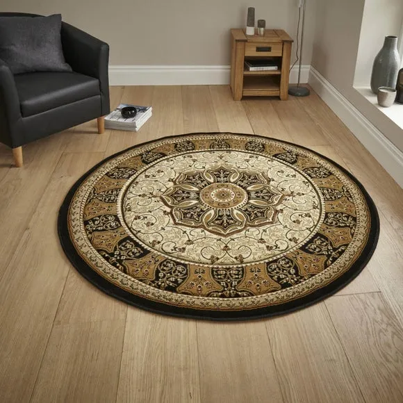 Round Rug Oriental Design - Black