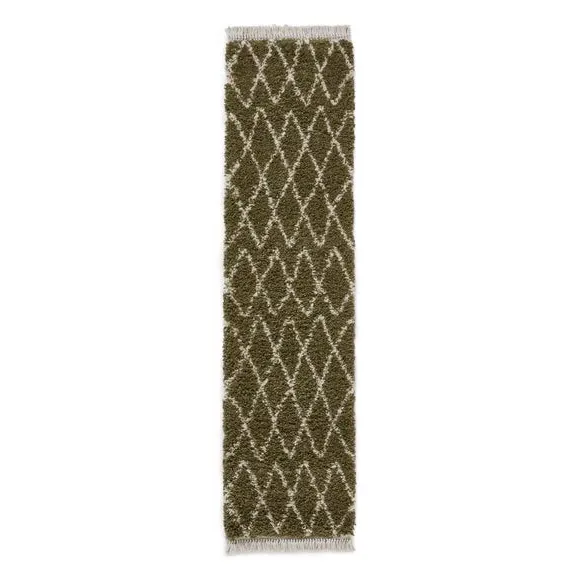 Runner Rug with Berber Design - Green, Polypropylene
