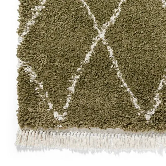 Runner Rug with Berber Design - Green, Polypropylene