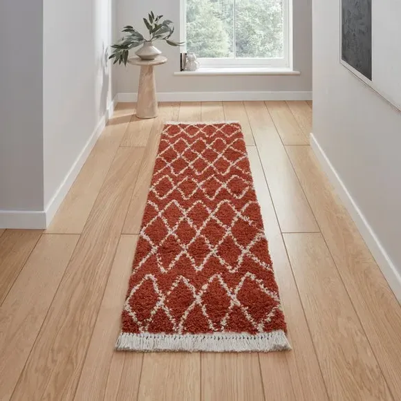 Runner Rug with Berber Design - Rust, Polypropylene