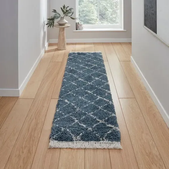 Runner Rug with Fringed Edge - Blue, Shaggy image