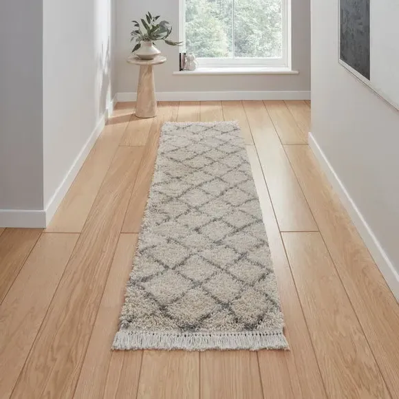 Runner Rug with Fringed Edge - Cream, Shaggy