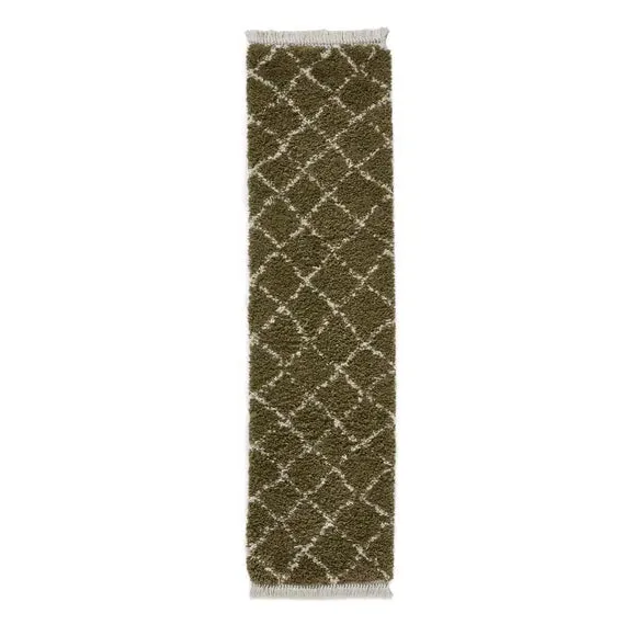 Runner Rug with Fringed Edge - Green, Shaggy