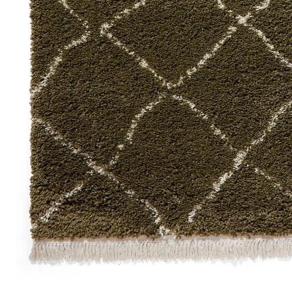 Runner Rug with Fringed Edge - Green, Shaggy