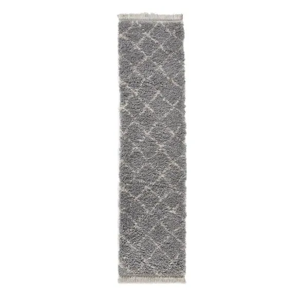 Runner Rug with Fringed Edge - Grey, Shaggy