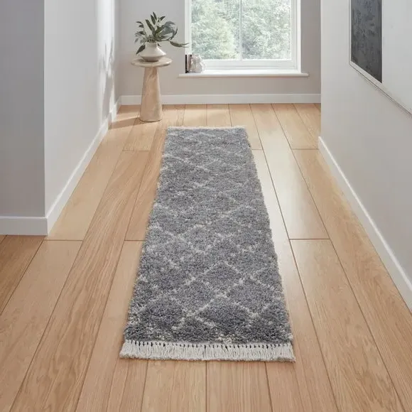 Runner Rug with Fringed Edge - Grey, Shaggy