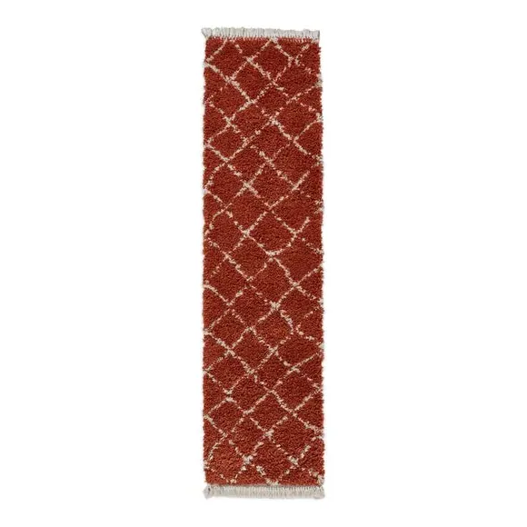 Runner Rug with Fringed Edge - Rust, Shaggy