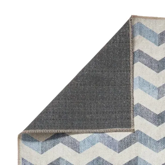 Runner Rug with Geometric Design - Blue