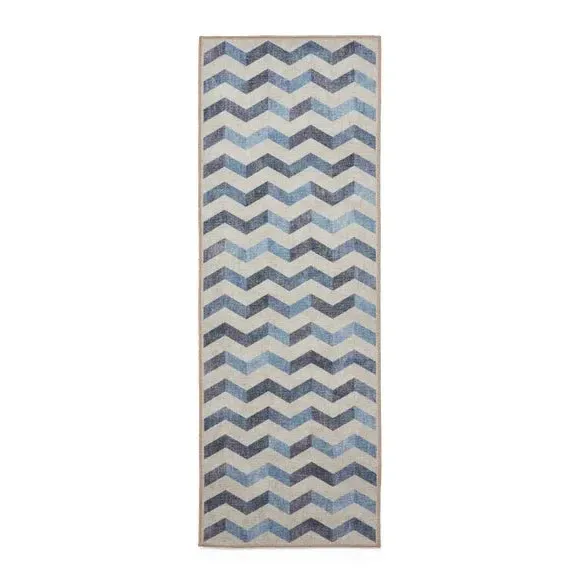 Runner Rug with Geometric Design - Blue