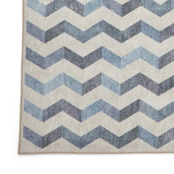 Runner Rug with Geometric Design - Blue