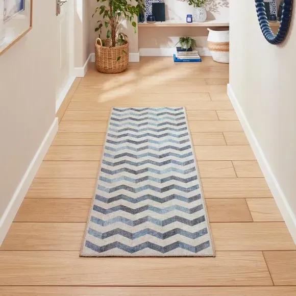 Runner Rug with Geometric Design - Blue image