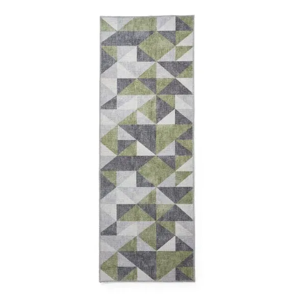 Runner Rug with Geometric Design - Green