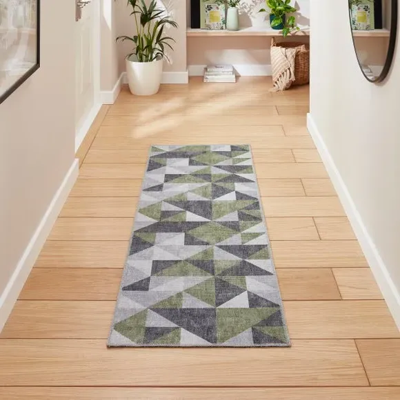 Runner Rug with Geometric Design - Green image