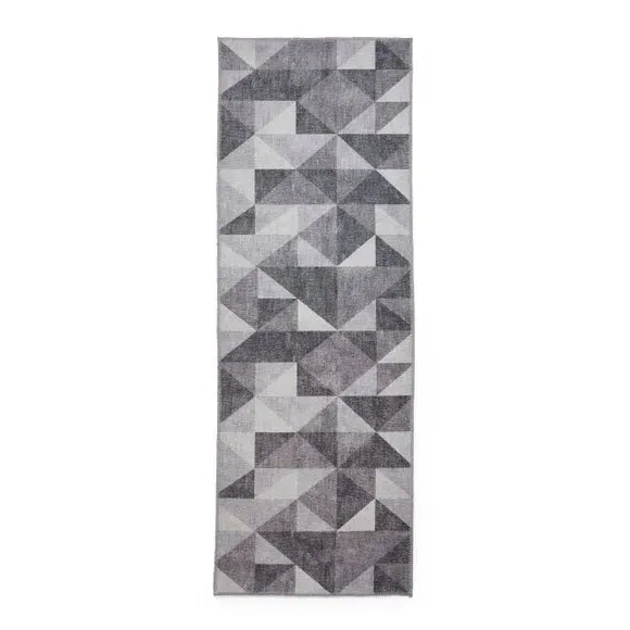 Runner Rug with Geometric Design - Grey