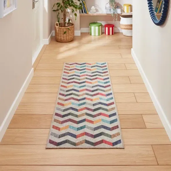 Runner Rug with Geometric Design - Multi