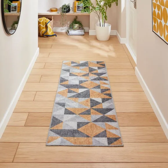 Runner Rug with Geometric Design - Yellow
