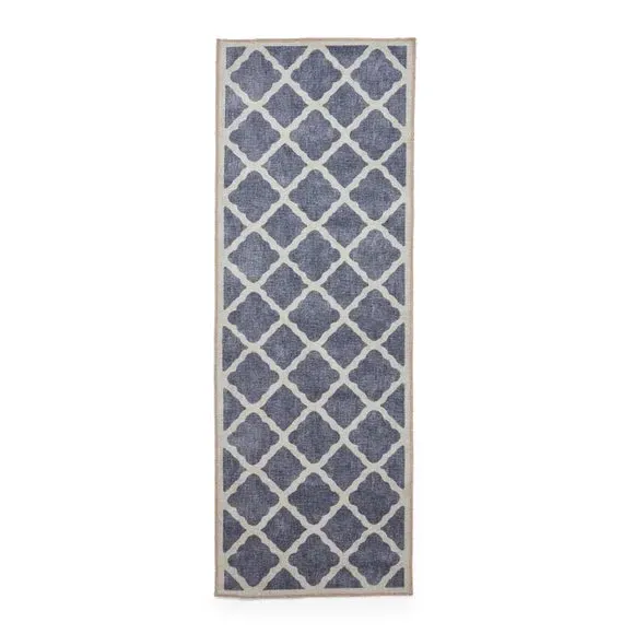 Runner Rug with Geometric Print - Blue
