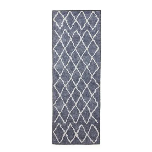 Runner Rug with Geometric Print - Blue