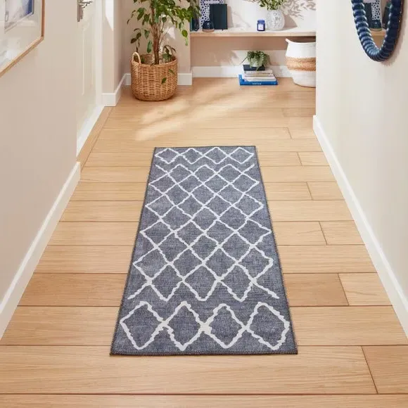 Runner Rug with Geometric Print - Blue