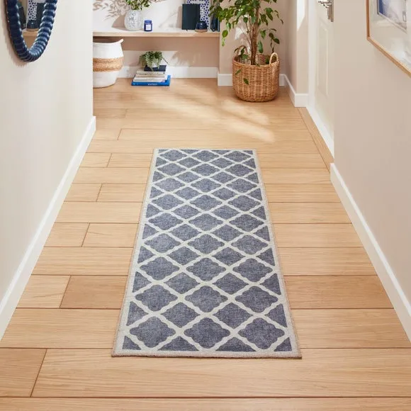 Runner Rug with Geometric Print - Blue