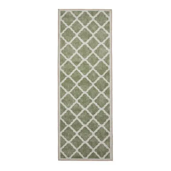 Runner Rug with Geometric Print - Green