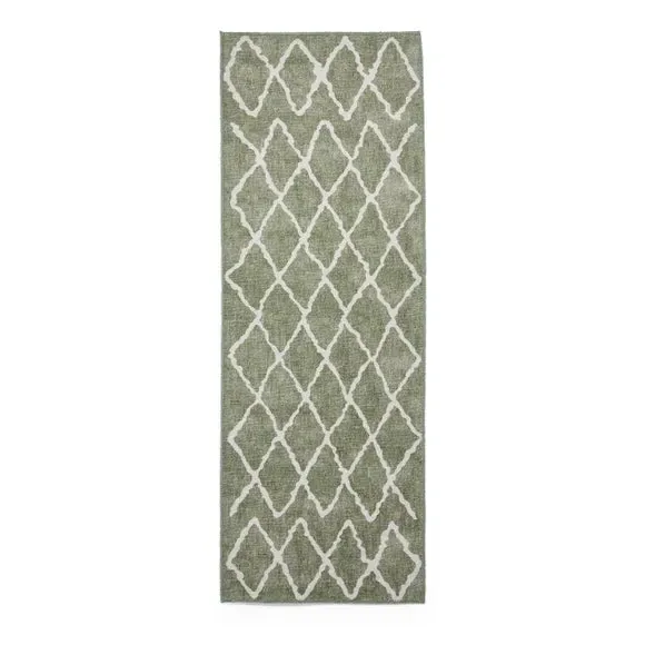Runner Rug with Geometric Print - Green