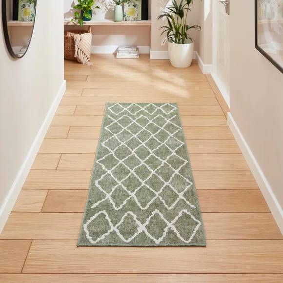 Runner Rug with Geometric Print - Green