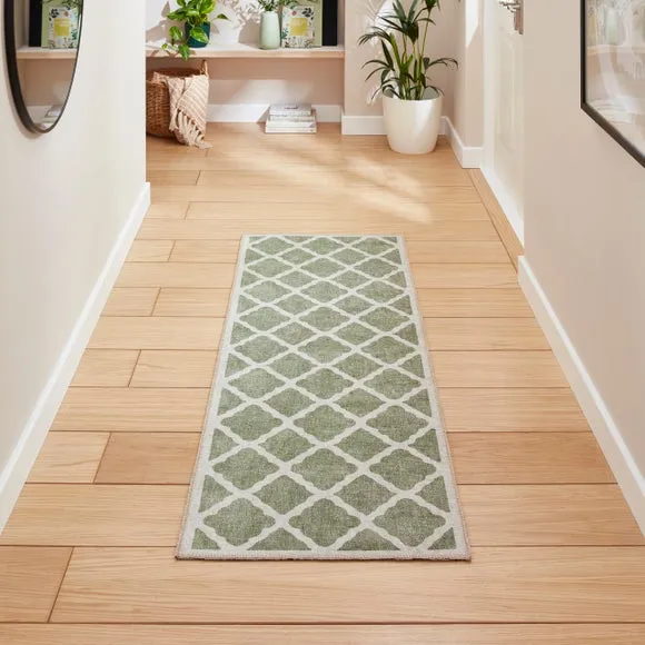 Runner Rug with Geometric Print - Green