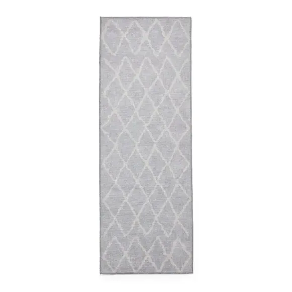 Runner Rug with Geometric Print - Light Grey