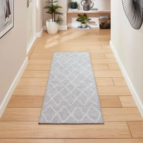 Runner Rug with Geometric Print - Light Grey